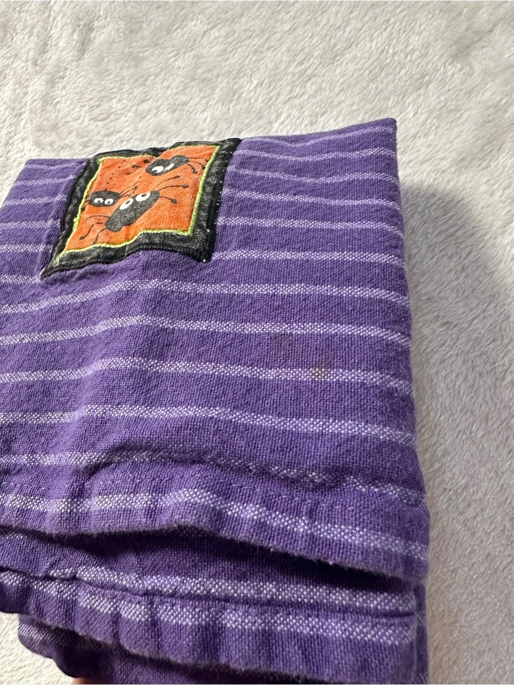 Halloween Spooky Spiders Striped Embroidered Kitchen Towel Purple Orange DII Y2K